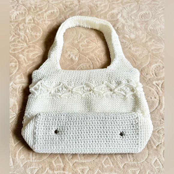 VINTAGE IVORY CROCHET TOTE BAG - Picture 5 of 8